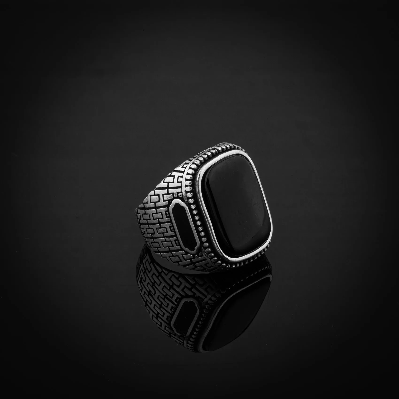 Sterling Silver Statement Ring with Large Curved Polished Black Onyx Gemstone