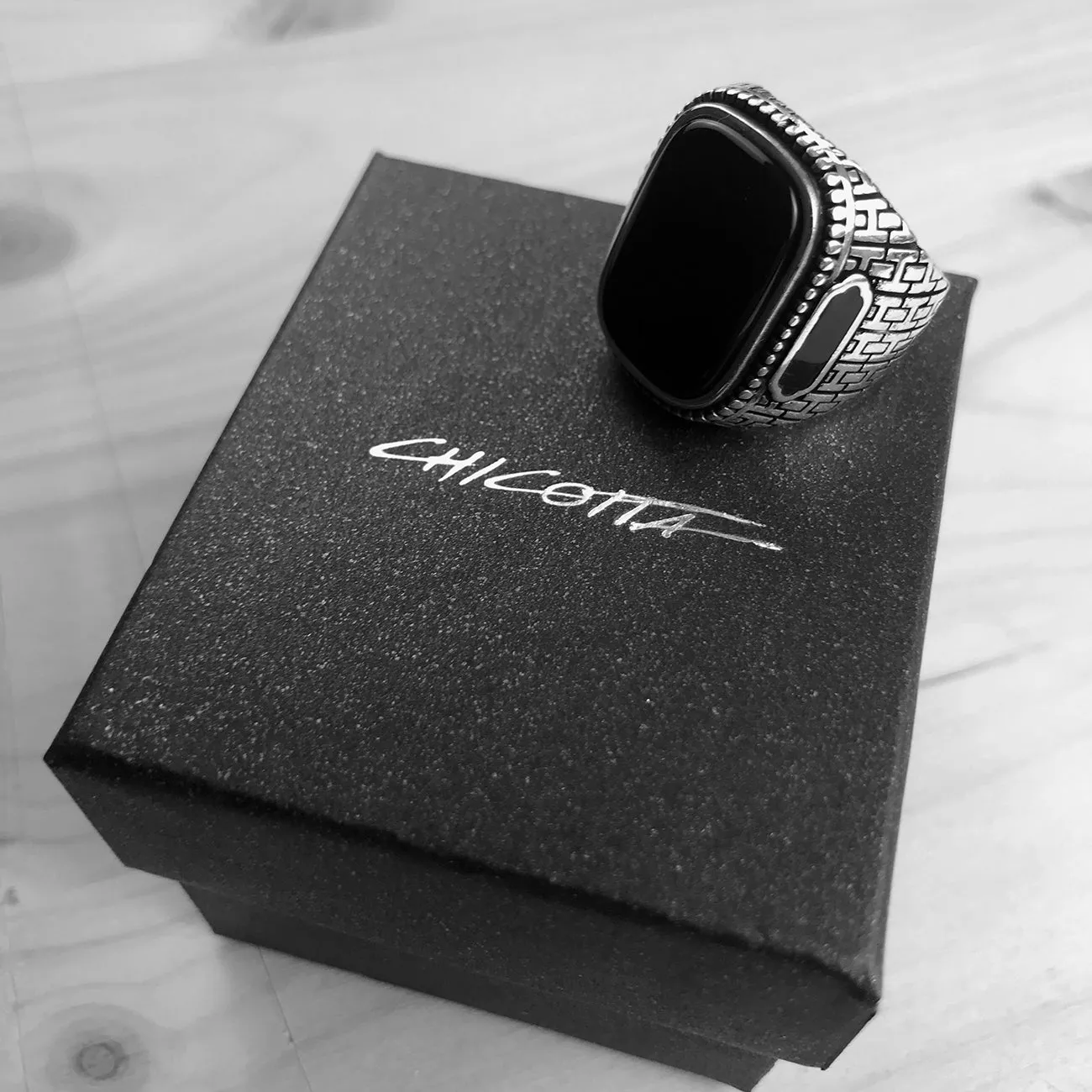 Sterling Silver Statement Ring with Large Curved Polished Black Onyx Gemstone