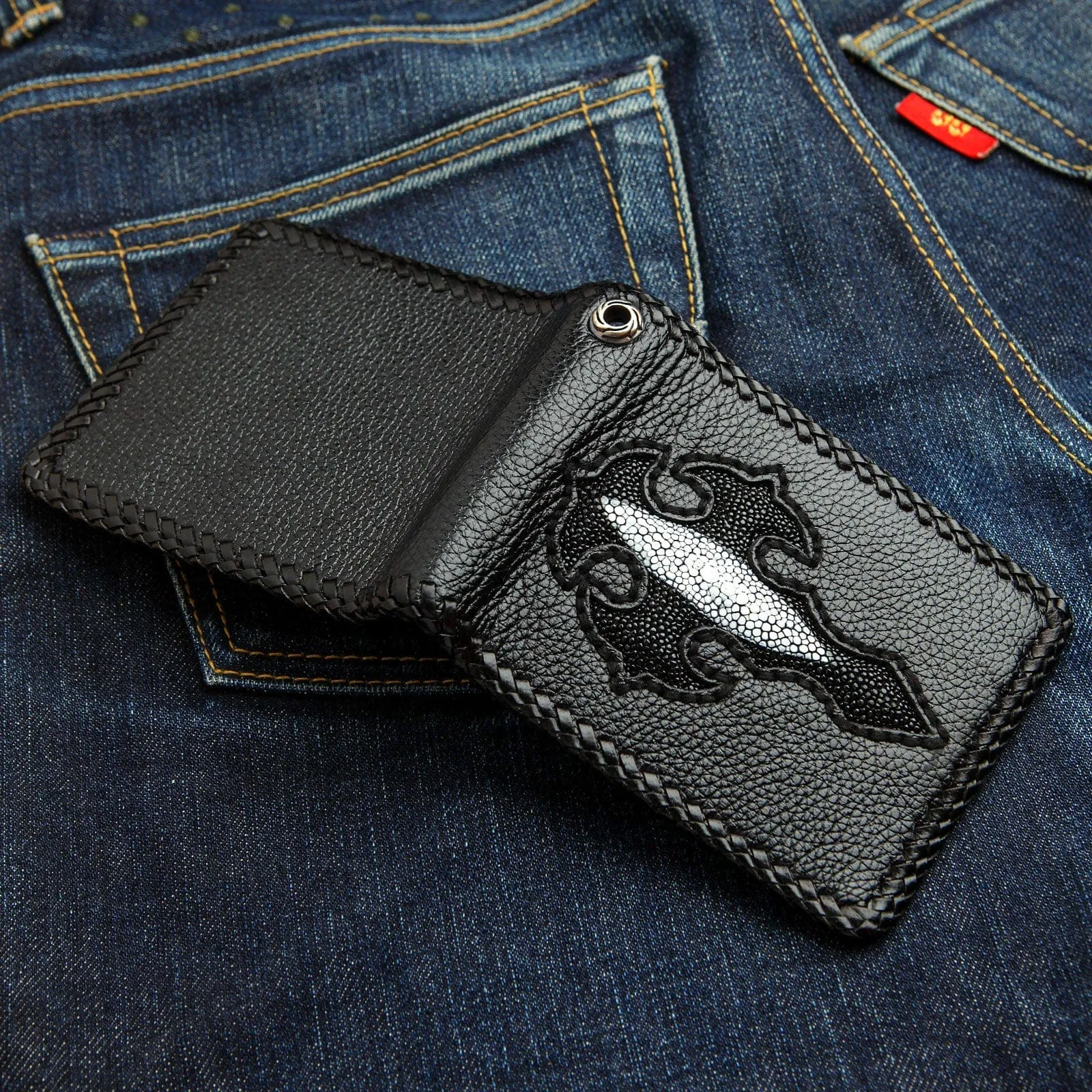 Stingray Leather Black Cross Biker Wallet