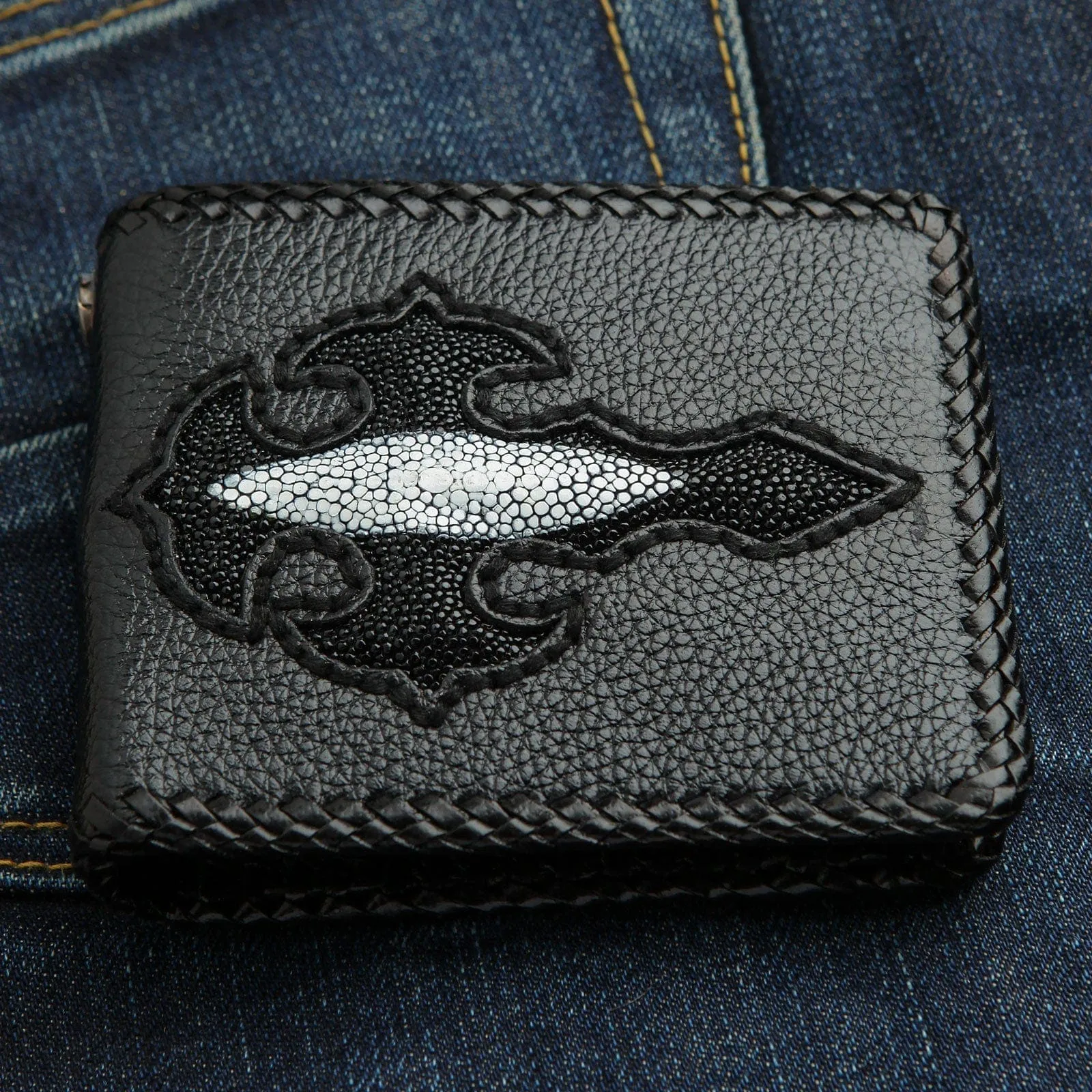 Stingray Leather Black Cross Biker Wallet