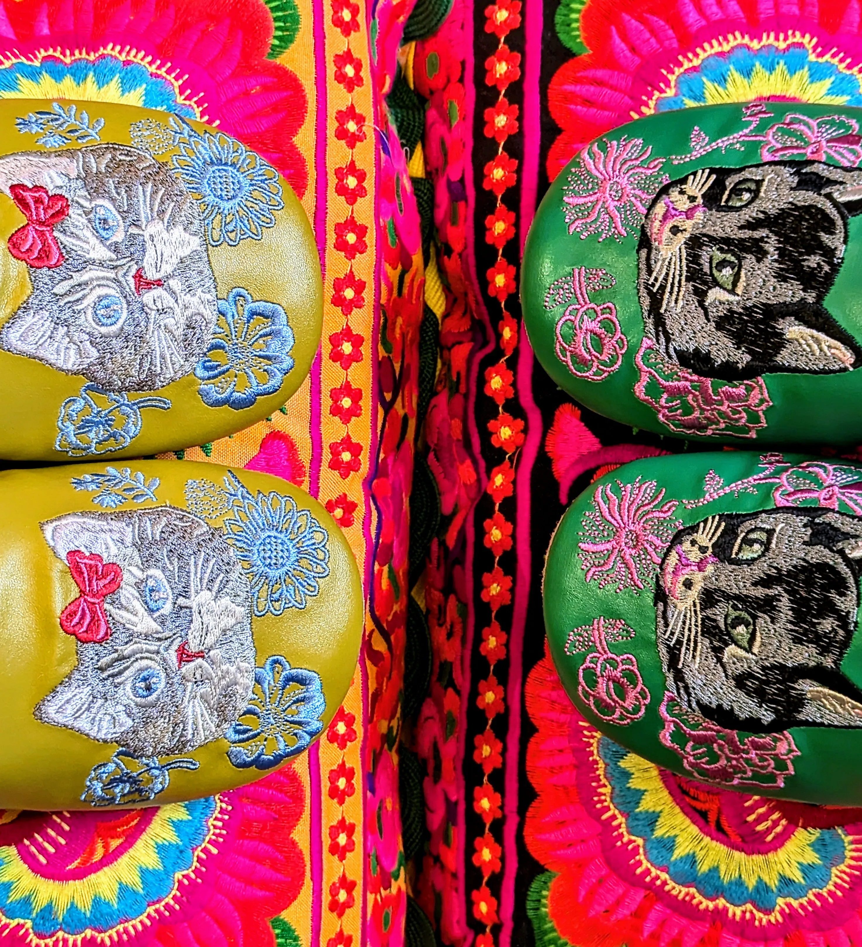 Sweet puss embroidered slippers