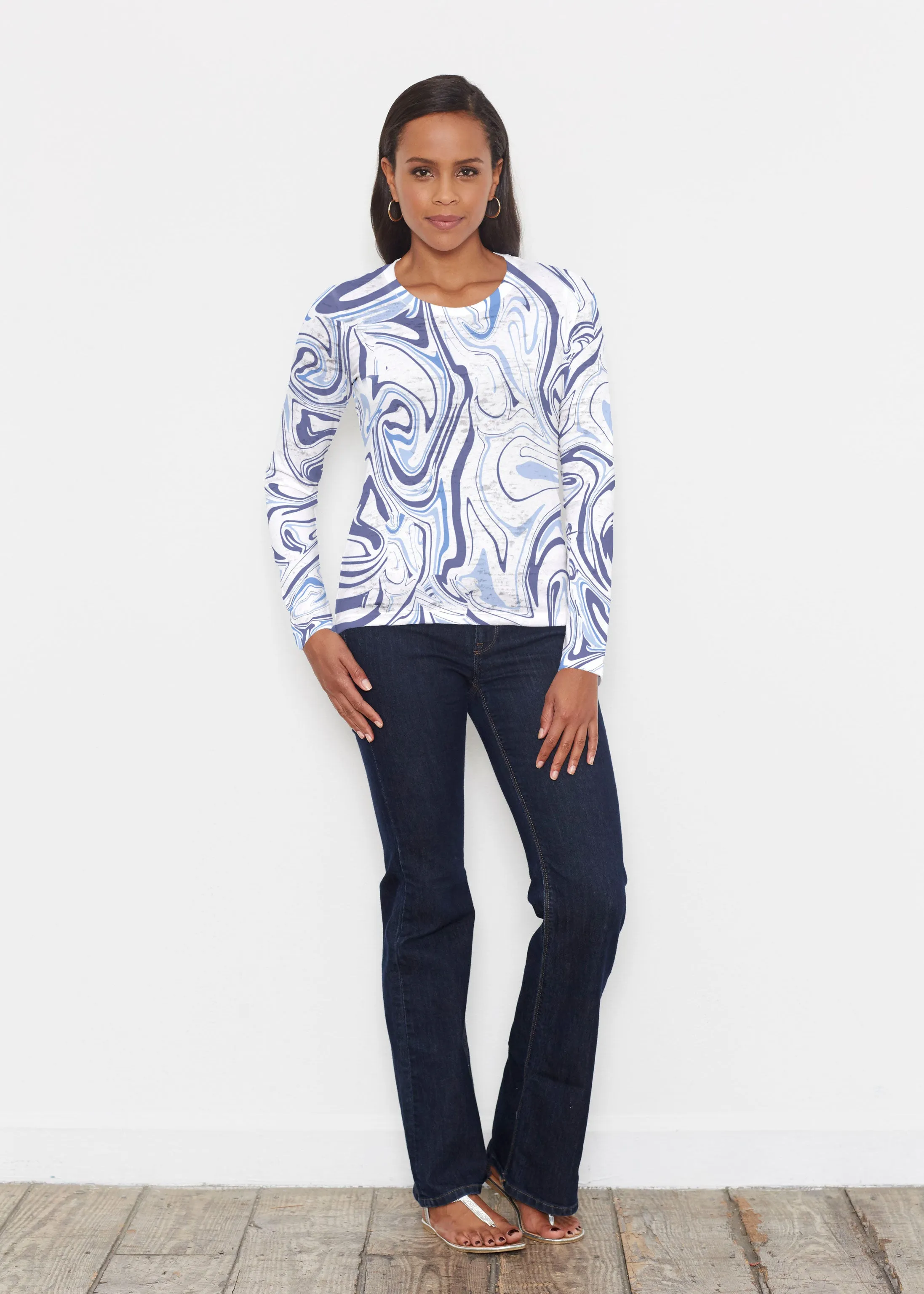 Swirly Blue (8076) ~ Signature Long Sleeve Crew Shirt