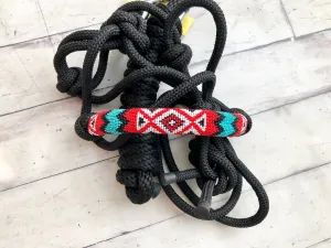 Teal & Red Beaded Diamond Design Cowboy Knot Halter
