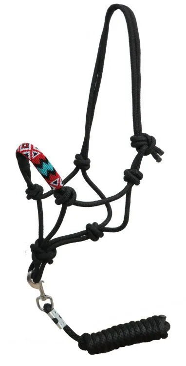 Teal & Red Beaded Diamond Design Cowboy Knot Halter