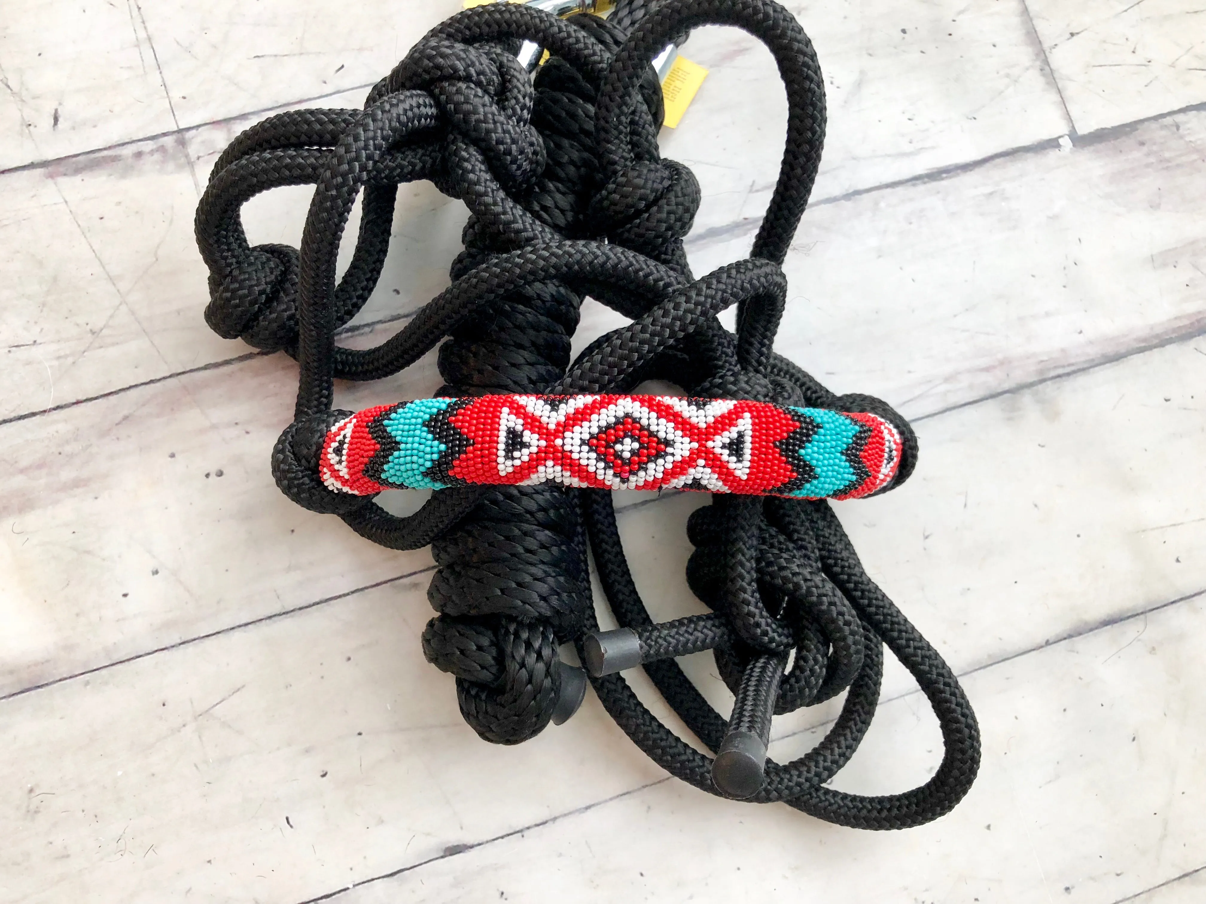 Teal & Red Beaded Diamond Design Cowboy Knot Halter