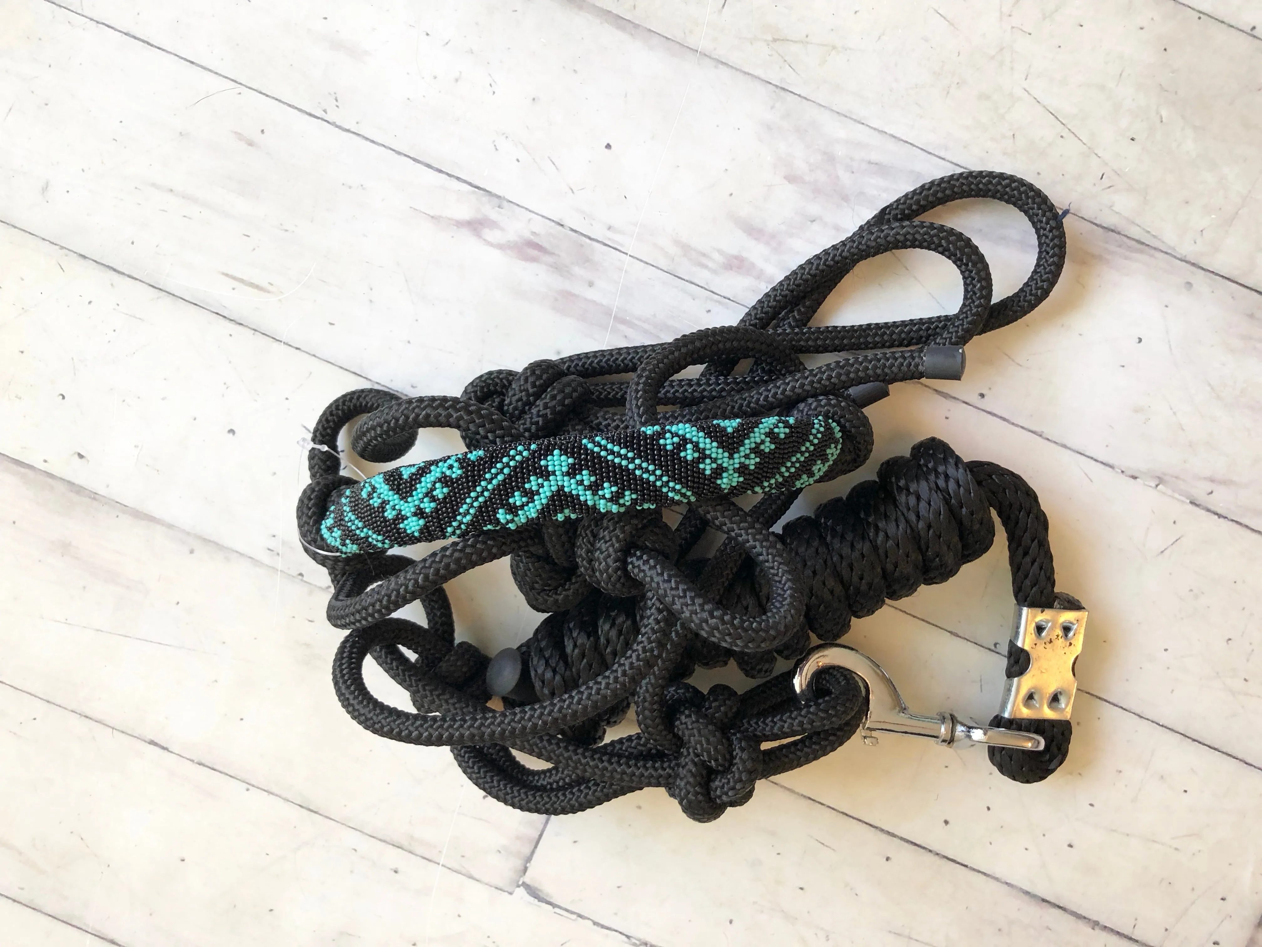 Teal and Black Beaded Pattern Knot Halter