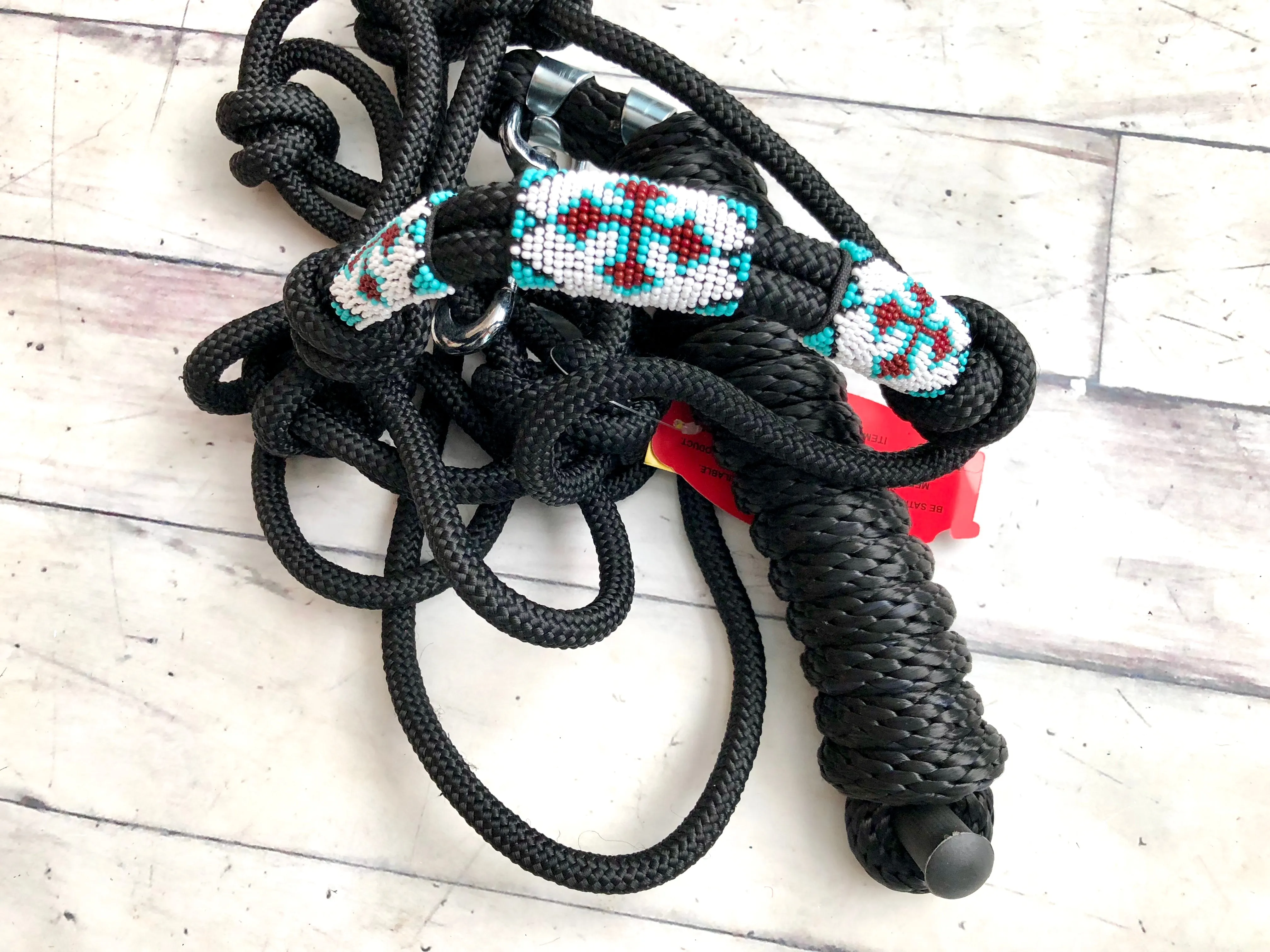Teal, White and Brown Cross Beaded Cowboy Knot Halter