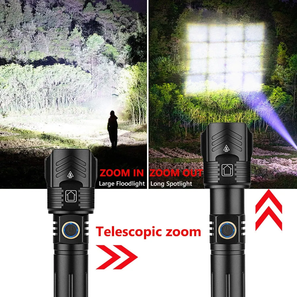 The Black Aluminum Alloy 800000 Lumen Powerful Flashlight