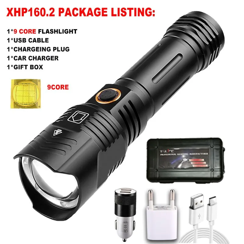 The Black Aluminum Alloy 800000 Lumen Powerful Flashlight