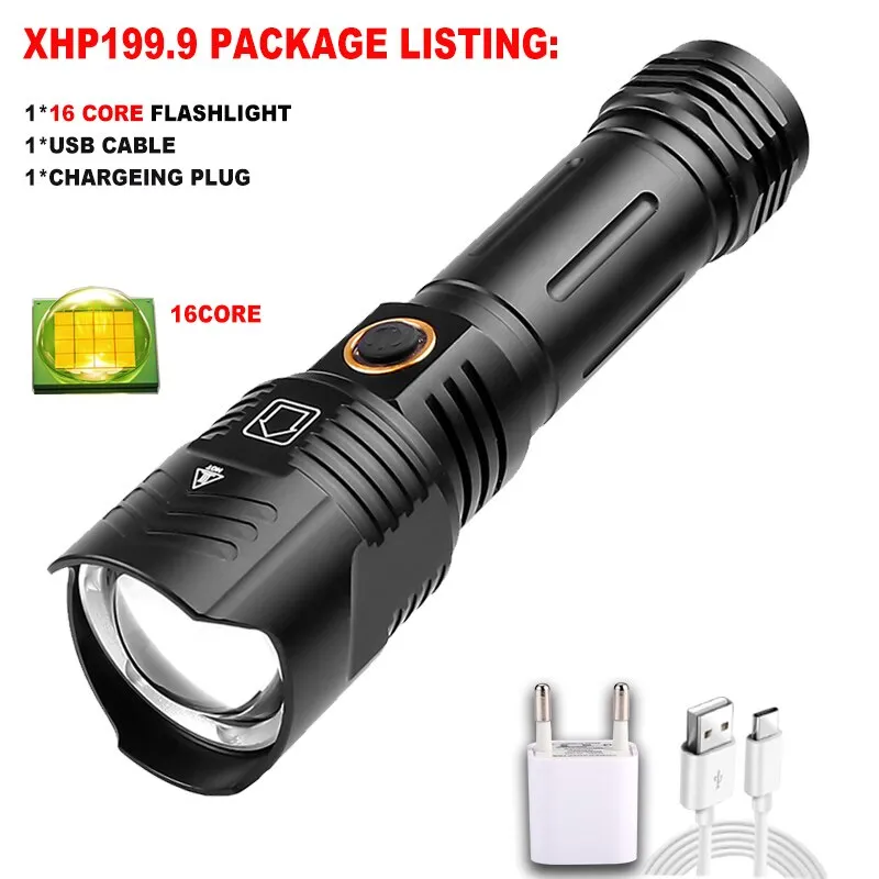 The Black Aluminum Alloy 800000 Lumen Powerful Flashlight