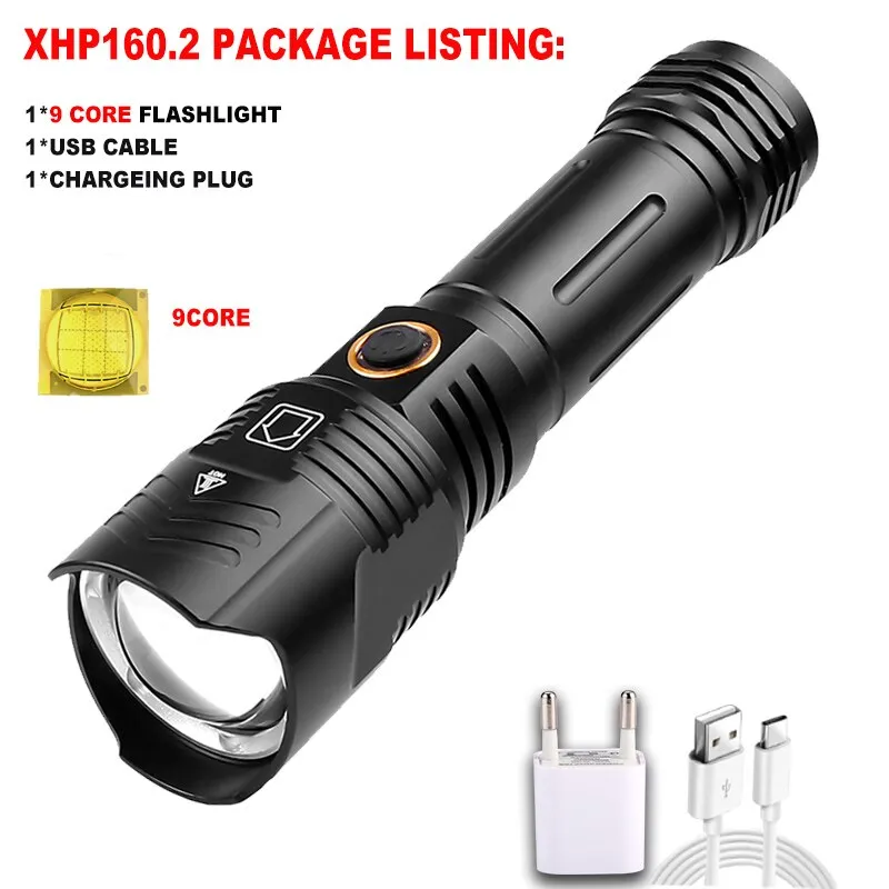 The Black Aluminum Alloy 800000 Lumen Powerful Flashlight