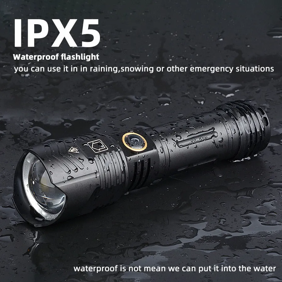The Black Aluminum Alloy 800000 Lumen Powerful Flashlight