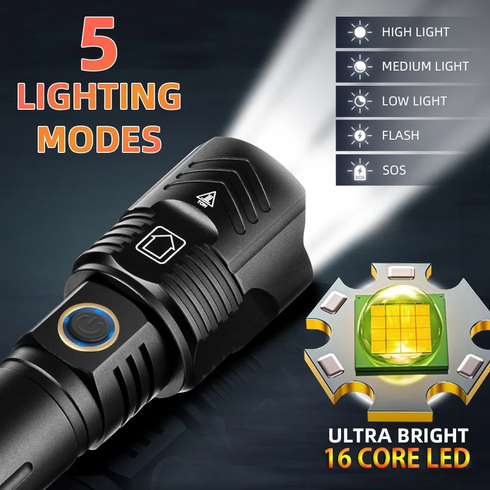 The Black Aluminum Alloy 800000 Lumen Powerful Flashlight