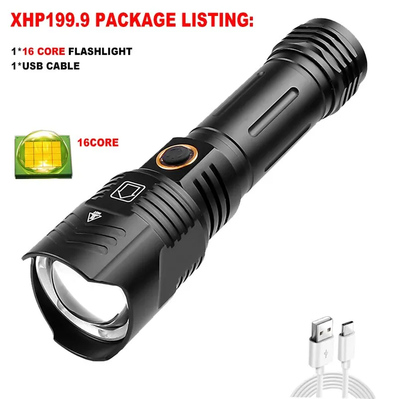 The Black Aluminum Alloy 800000 Lumen Powerful Flashlight