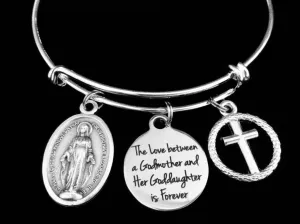 The Love Between a Godmother and Goddaughter is Forever Expandable Charm Bracelet Adjustable Bangle Gift Miraculous Mary Cross