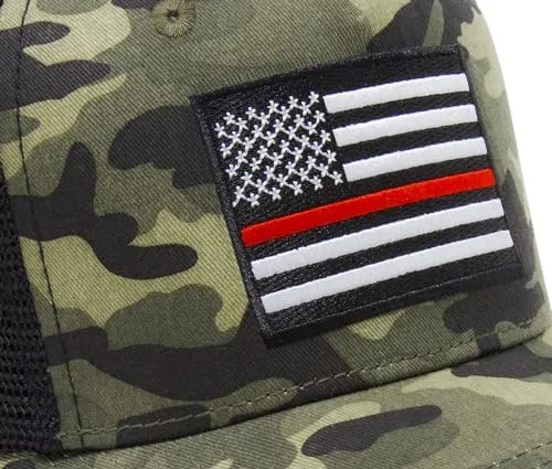 Thin Red Line American Flag Snapback Baseball Hat (Camouflage) - International Tie