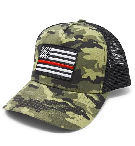 Thin Red Line American Flag Snapback Baseball Hat (Camouflage) - International Tie