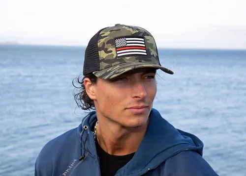 Thin Red Line American Flag Snapback Baseball Hat (Camouflage) - International Tie