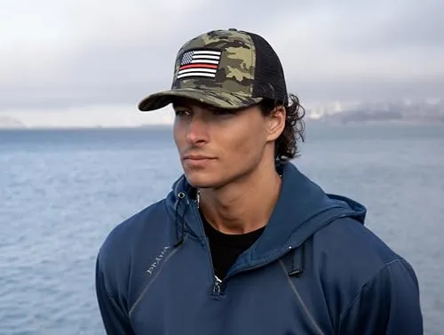 Thin Red Line American Flag Snapback Baseball Hat (Camouflage) - International Tie
