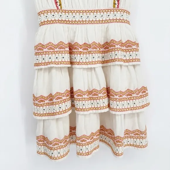 Tularosa Meadow Embroidered Beaded Mini Dress Flared Sleeve Ivory Women's XS