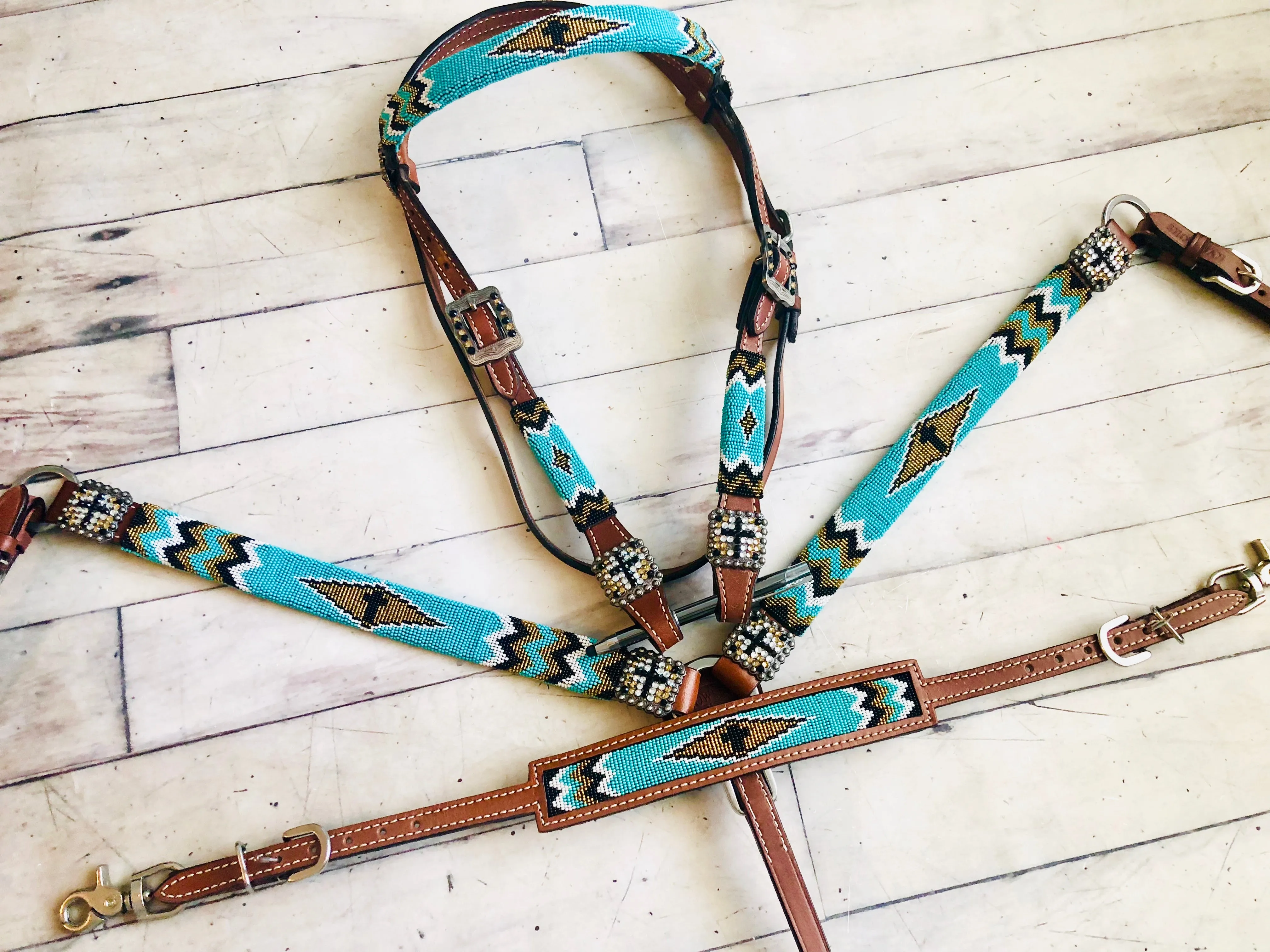 Turquoise and Gold Beaded Set