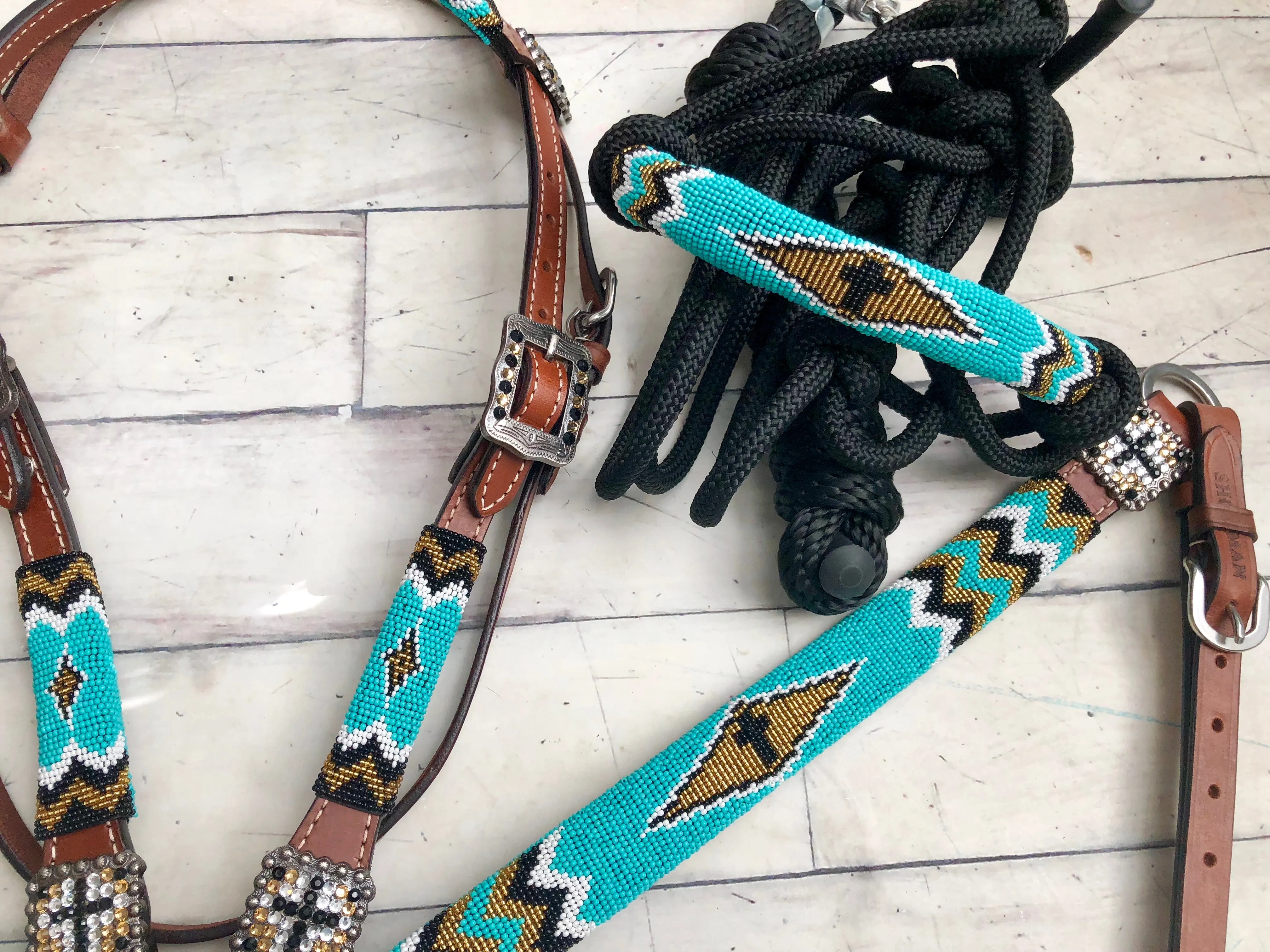 Turquoise and Gold Beaded Set