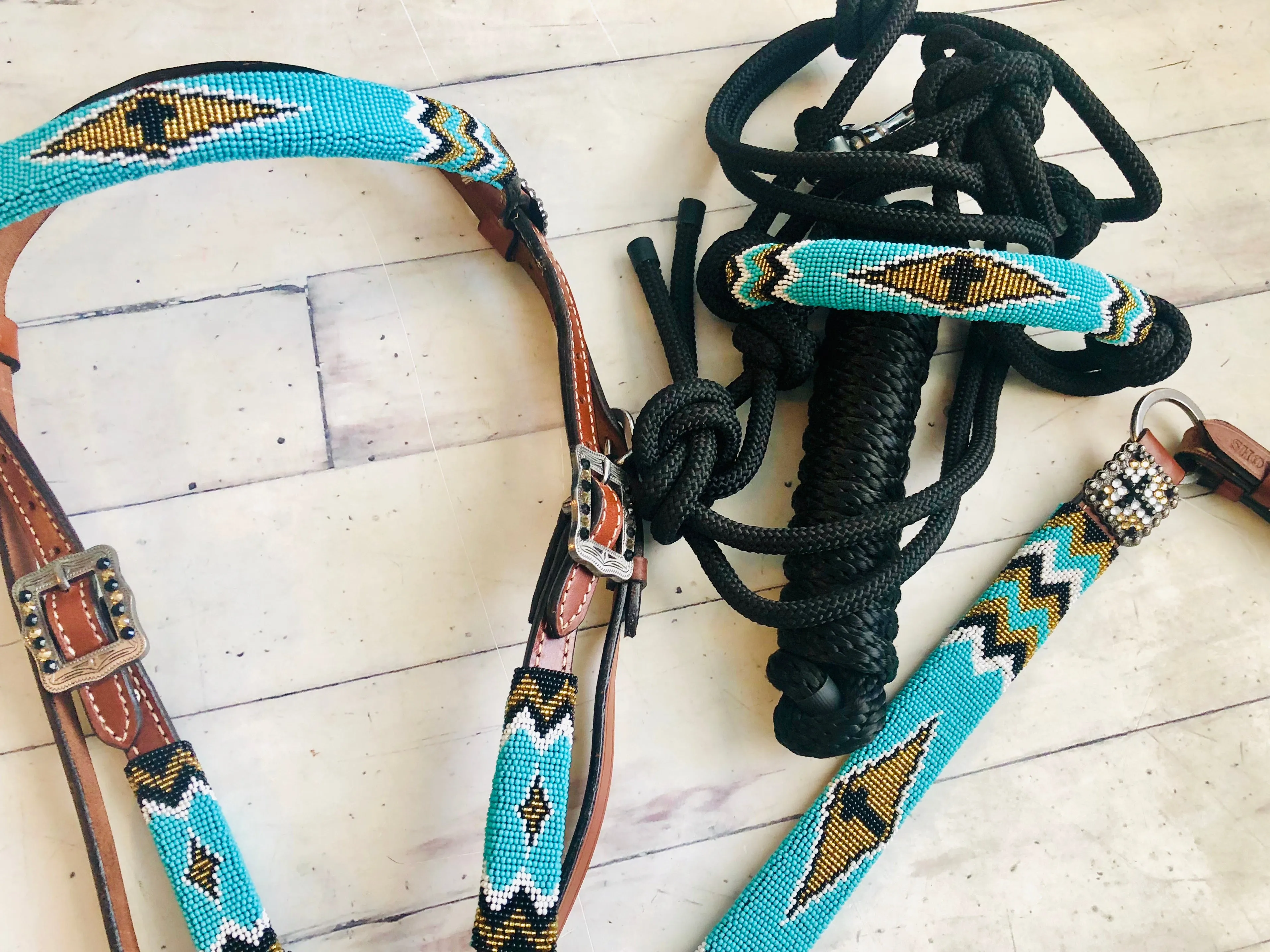 Turquoise and Gold Beaded Set