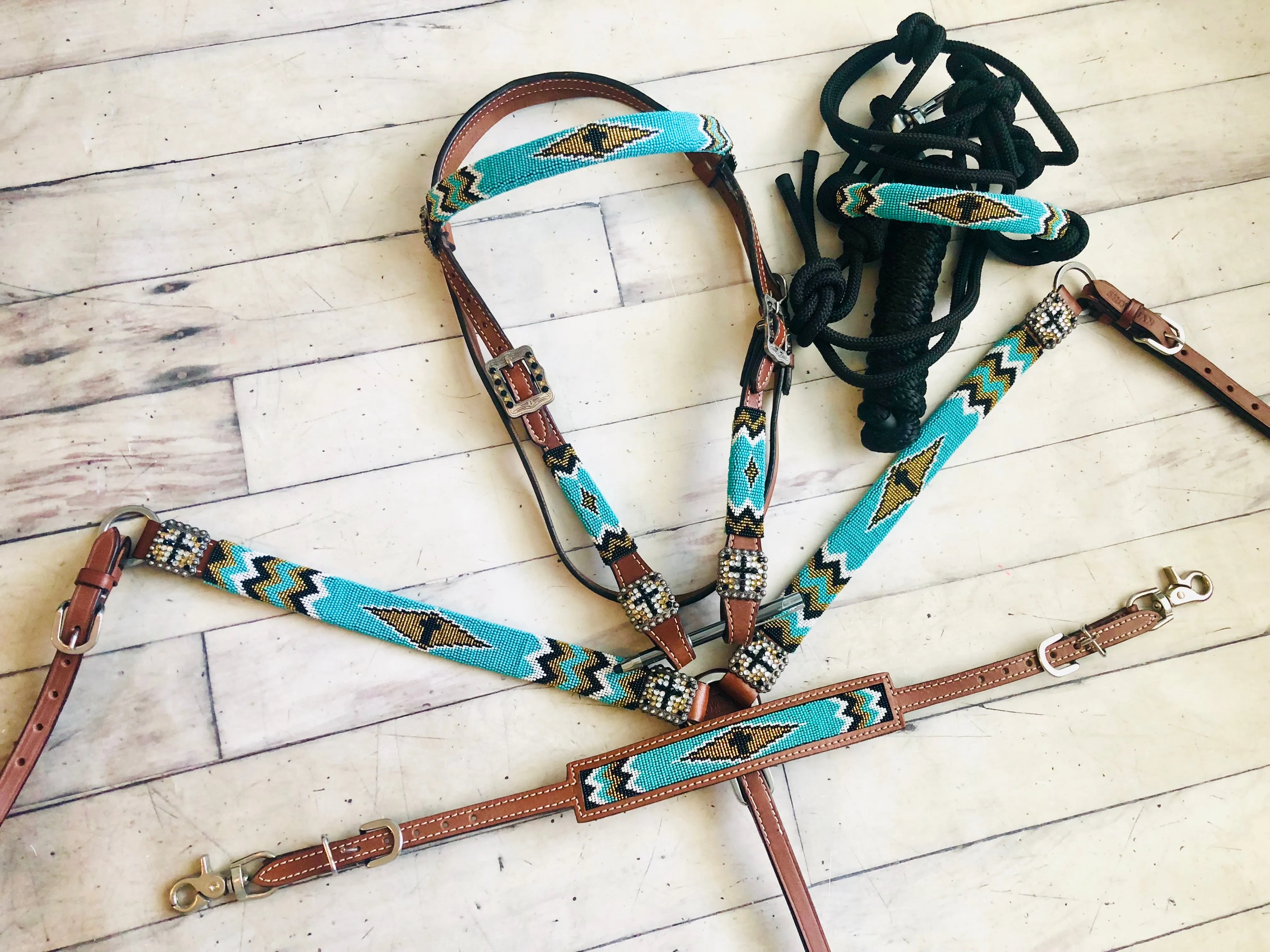 Turquoise and Gold Beaded Set