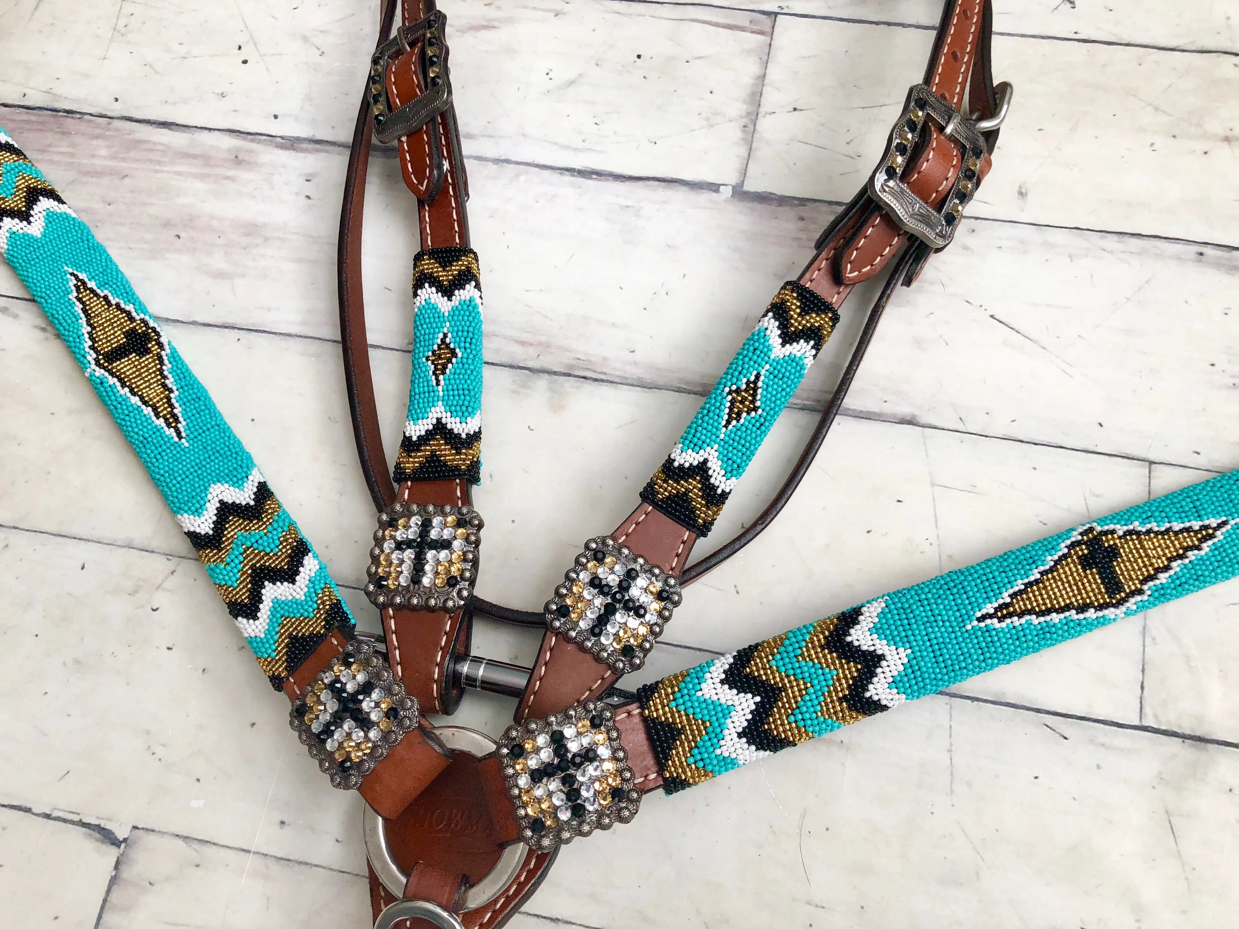 Turquoise and Gold Beaded Set
