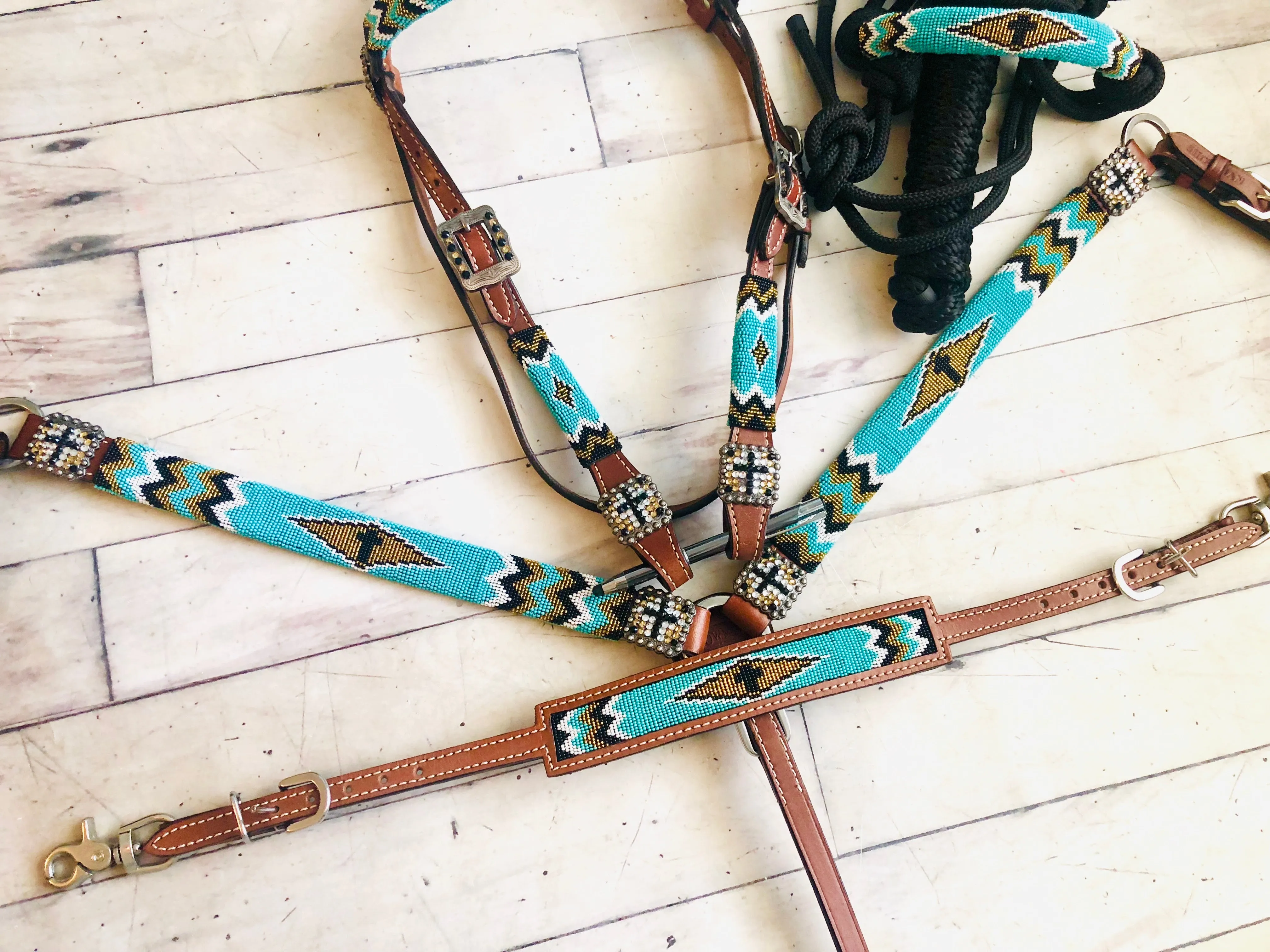 Turquoise and Gold Beaded Set