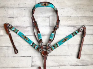 Turquoise and Gold Beaded Set