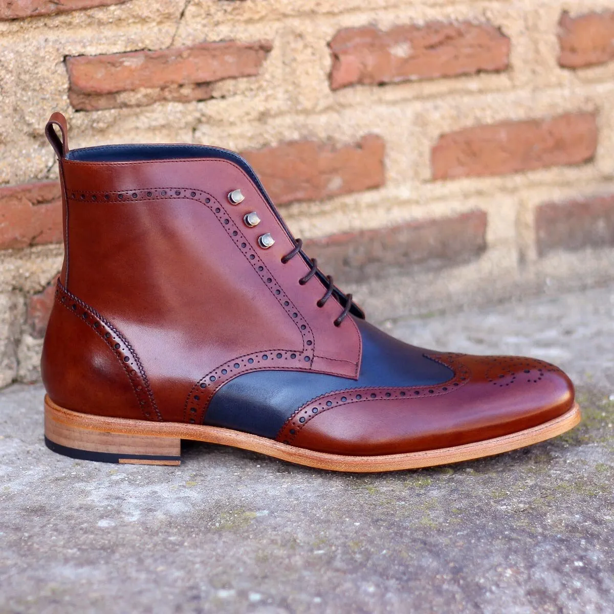 Unique Handcrafted Burgundy Painted Calf Military Style Boot