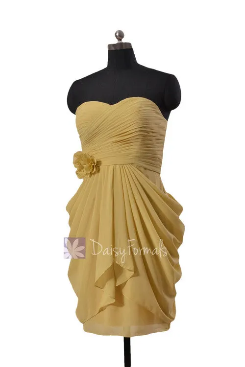 Vegas Gold Column Short Bridesmaid Dress Sweetheart Homecoming Dress(BM332N)