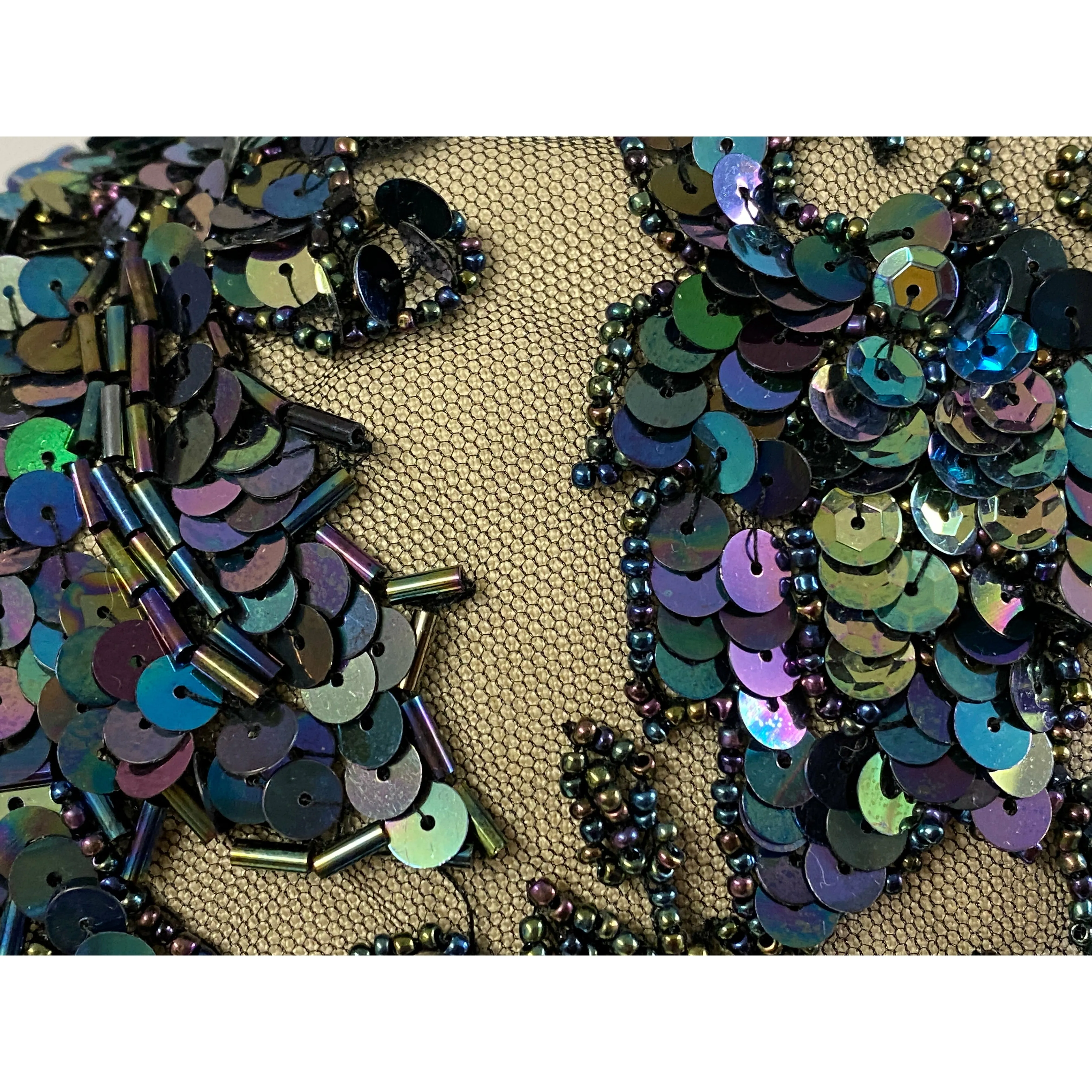 Vintage Embroidered Net Sequin Beaded Collar Black Blue Carnival  Frog Closure