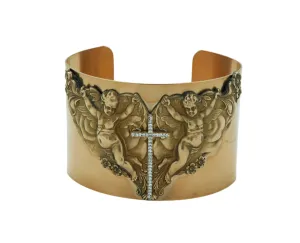 Vintage Style Cuff Bracelet, Angels with Swarovski Crystal Cross