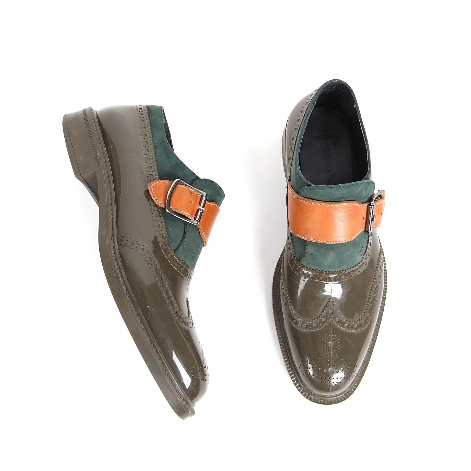 Vivienne Westwood Green Rubber Monk Strap Brogue Size 42 (US 9)