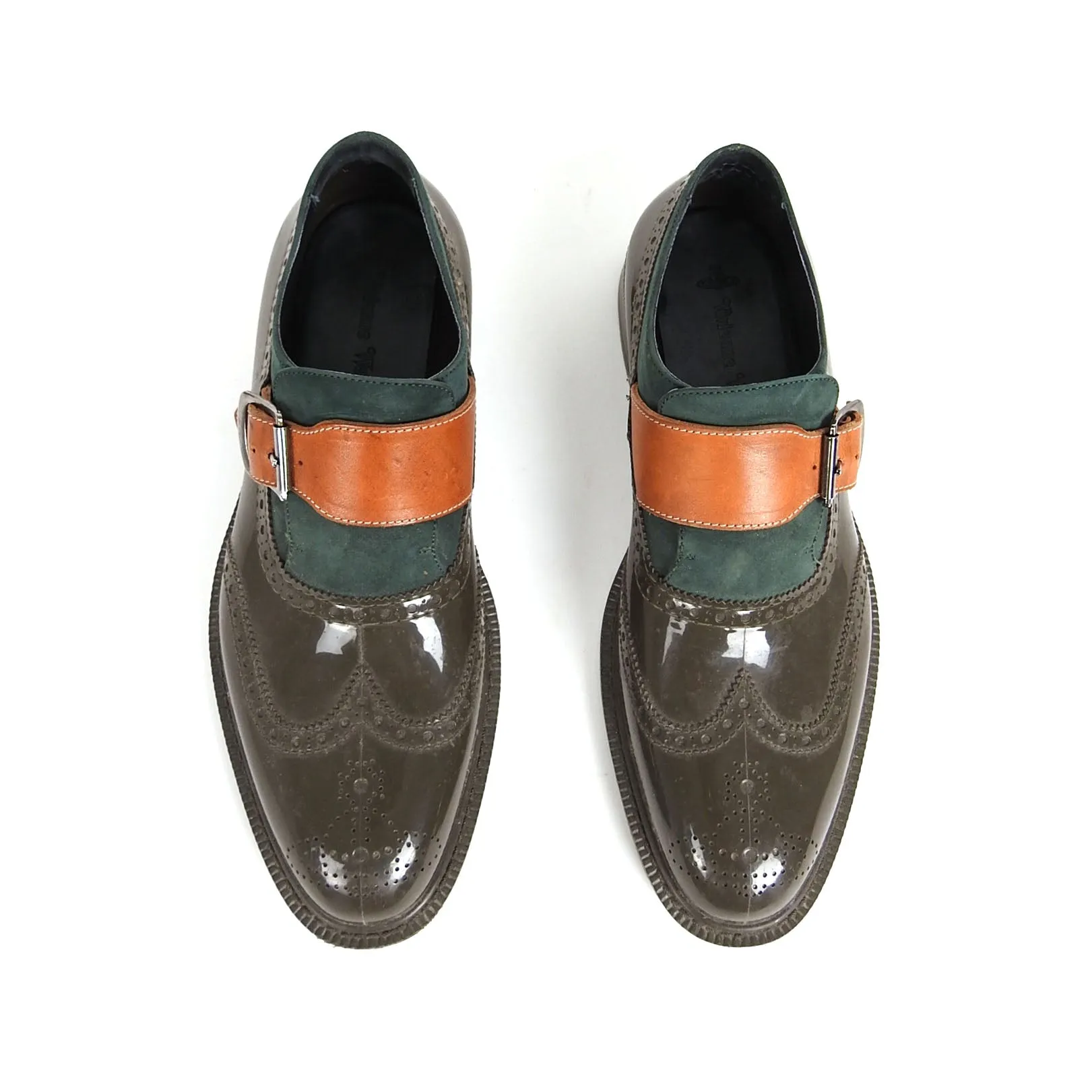 Vivienne Westwood Green Rubber Monk Strap Brogue Size 42 (US 9)