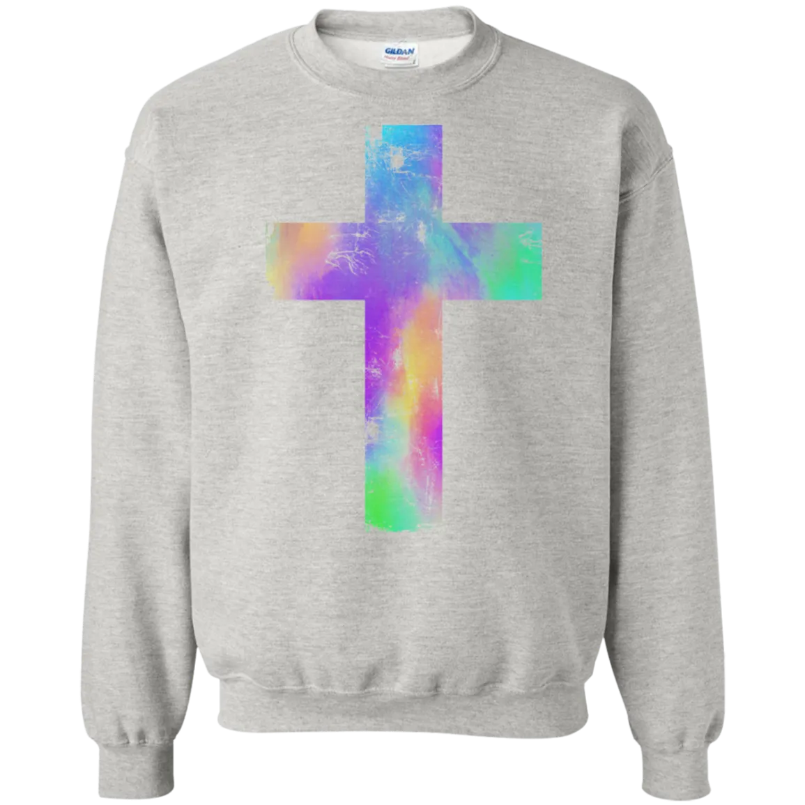 Watercolor Distressed Cross Gildan Crewneck Sweatshirt – Cozy, Faithful, and Stylish
