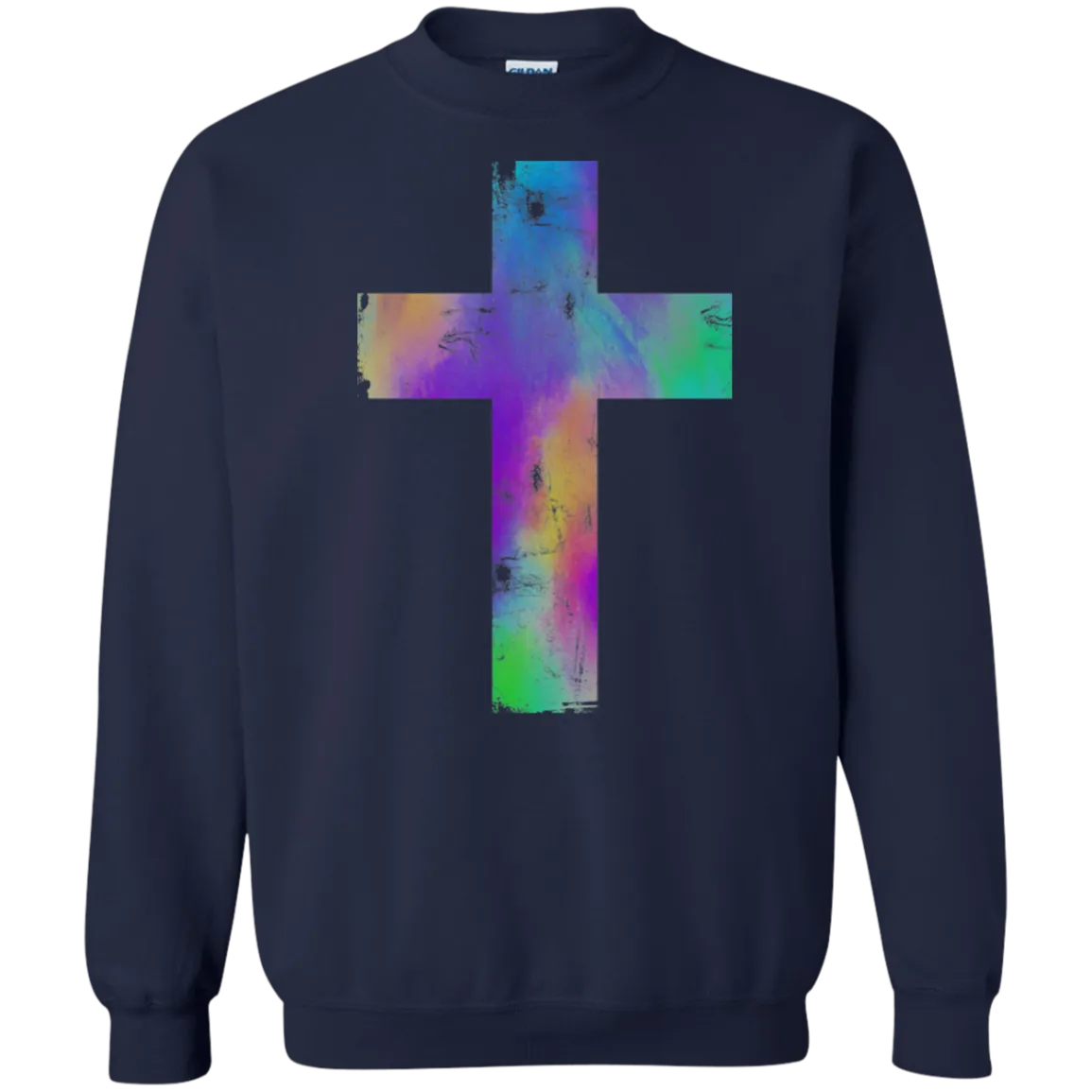 Watercolor Distressed Cross Gildan Crewneck Sweatshirt – Cozy, Faithful, and Stylish