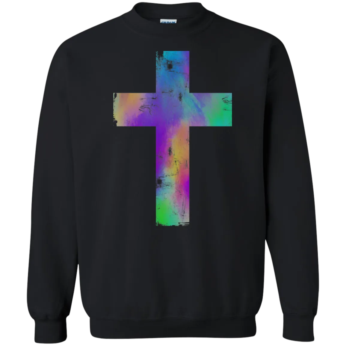 Watercolor Distressed Cross Gildan Crewneck Sweatshirt – Cozy, Faithful, and Stylish