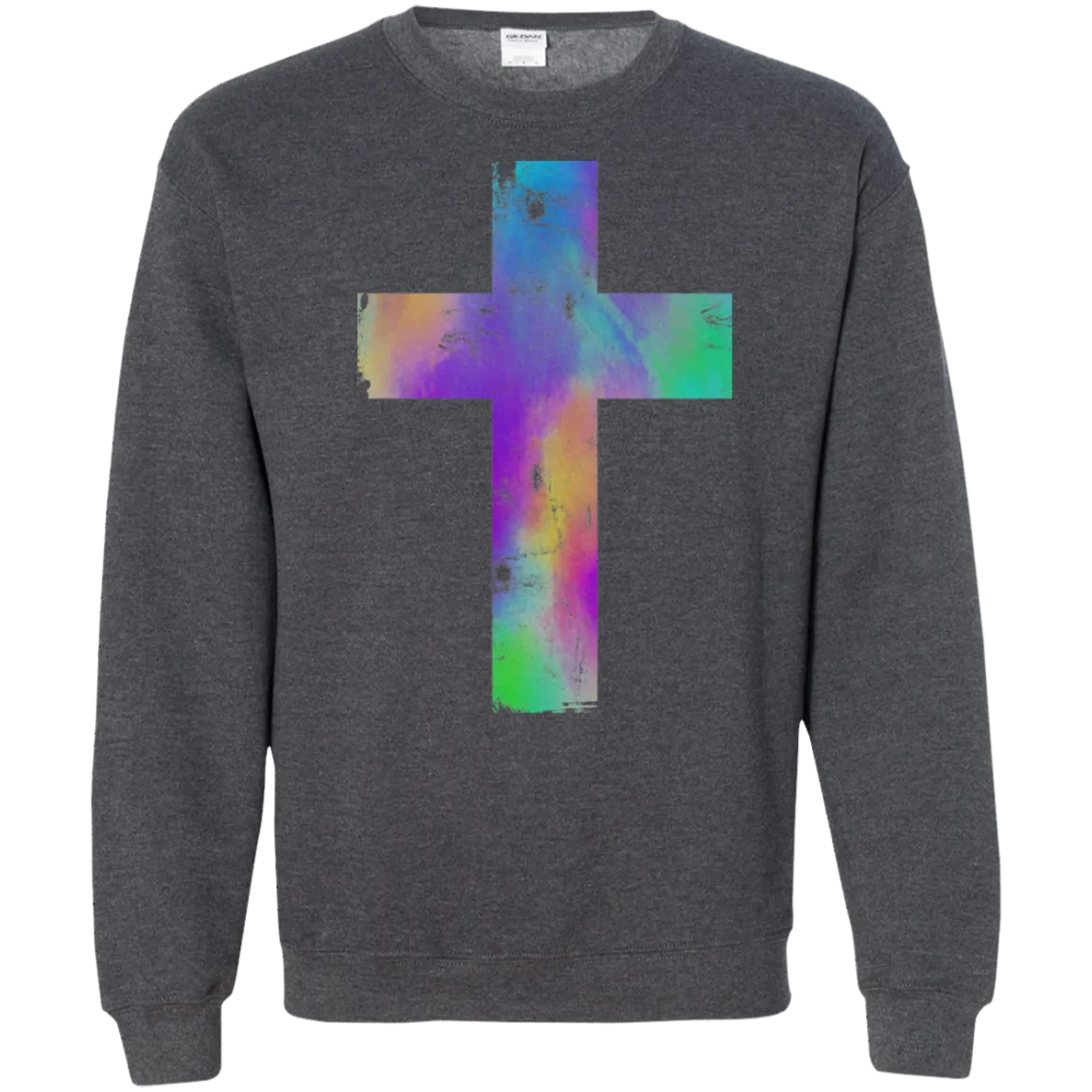 Watercolor Distressed Cross Gildan Crewneck Sweatshirt – Cozy, Faithful, and Stylish