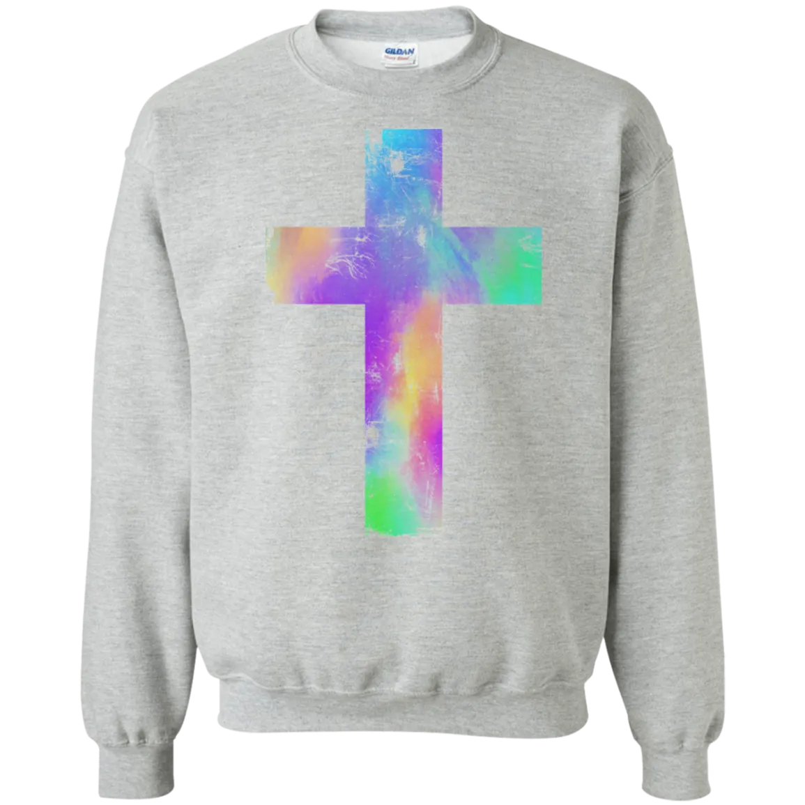Watercolor Distressed Cross Gildan Crewneck Sweatshirt – Cozy, Faithful, and Stylish