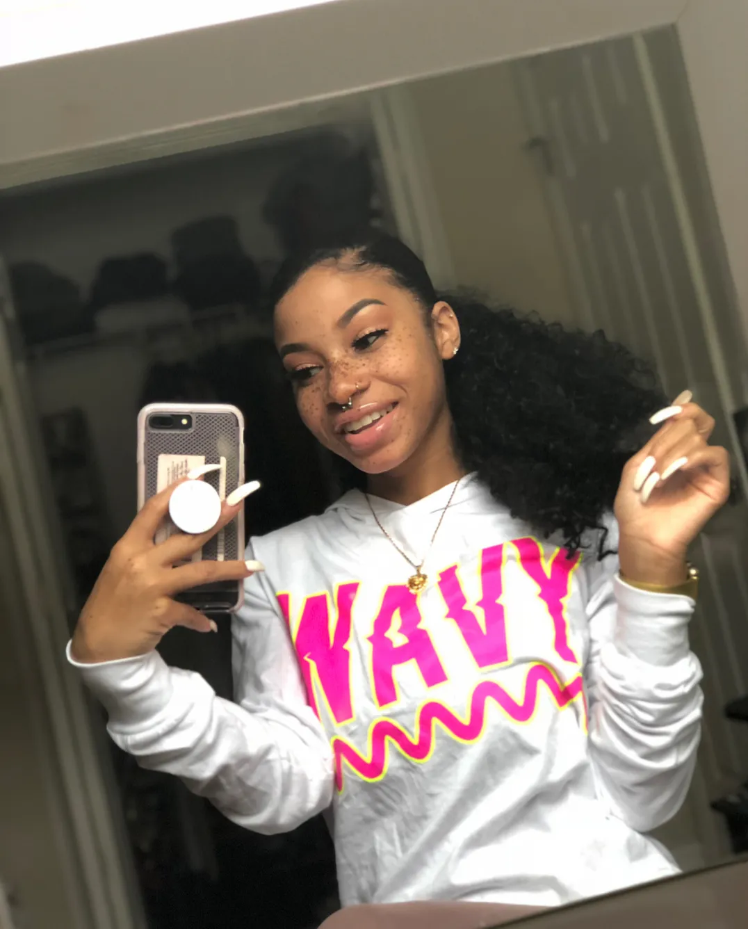 Wavy | White Jersey Long Sleeve Hoodie