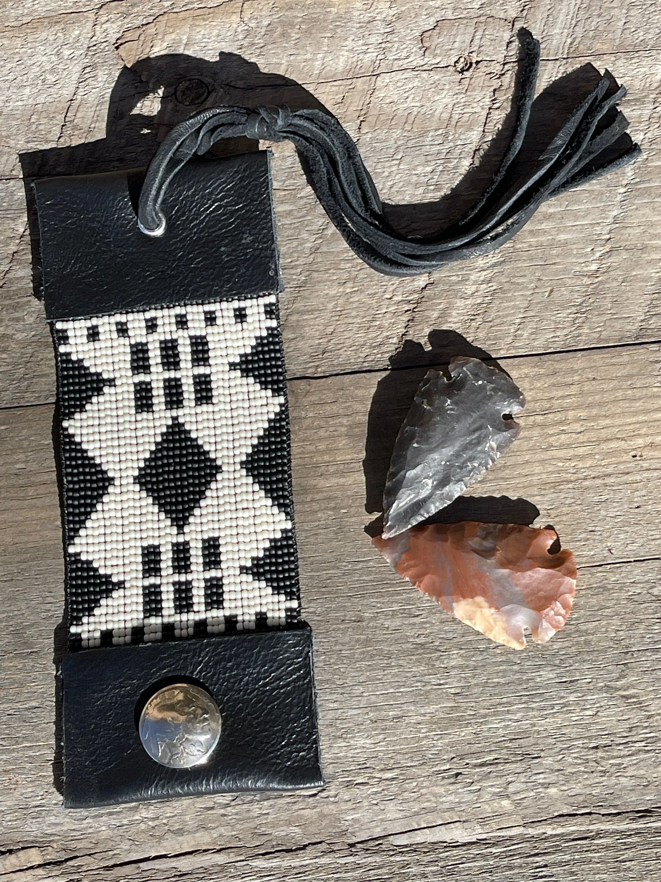 Western Beaded Leather Cuff
