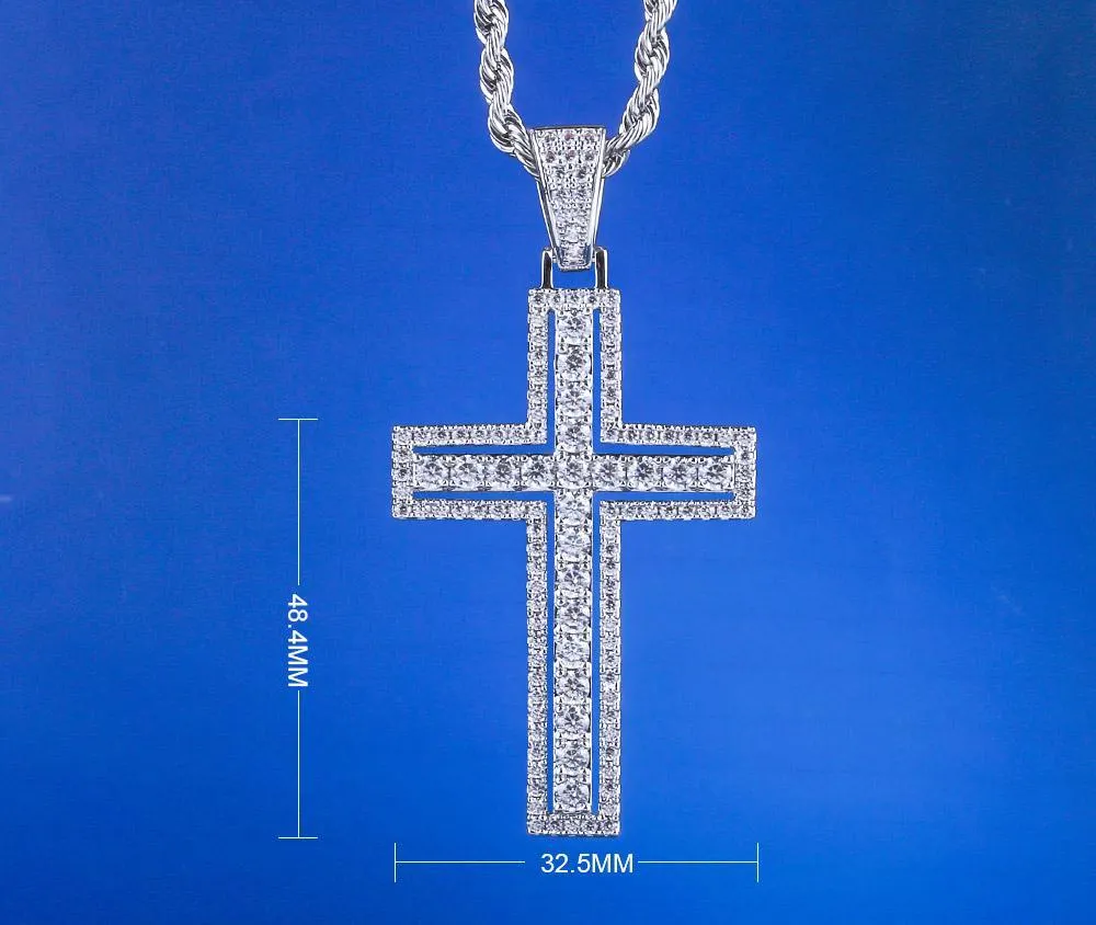 White Gold Iced Double Layered Cross Pendant