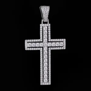 White Gold Iced Double Layered Cross Pendant