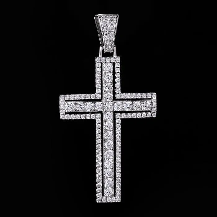 White Gold Iced Double Layered Cross Pendant