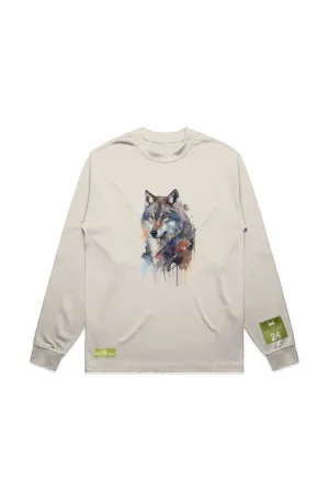 WOLFPACK UNLTD L/S GRAPHIC TEE | SILVER PALE MOON |ECRU BEIGE