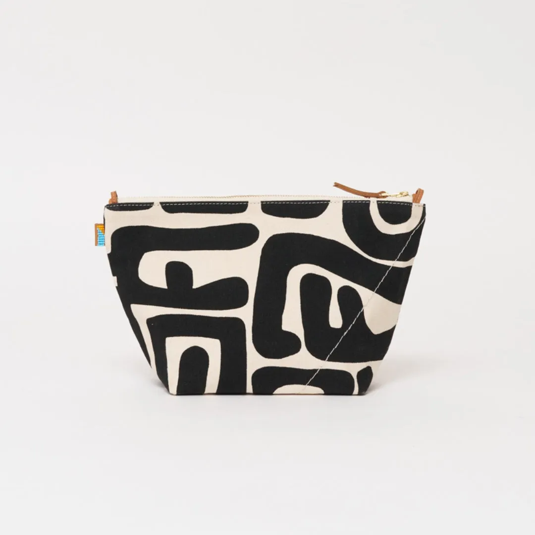 XLarge Convertible Pouch - Black Kuba with Beaded Red Heart