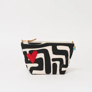 XLarge Convertible Pouch - Black Kuba with Beaded Red Heart
